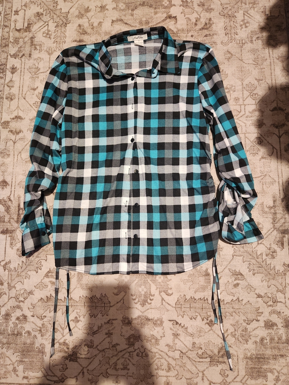 Plaid Button-Down Shirt in Teal, Black & White by Land's End